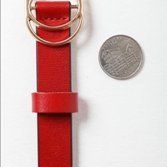 Red Double Ring Belt // 100% Leather - Picture 2 of 5